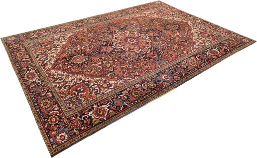 Corner detail of 1940s Heriz rug showing border pattern and Wool pile
