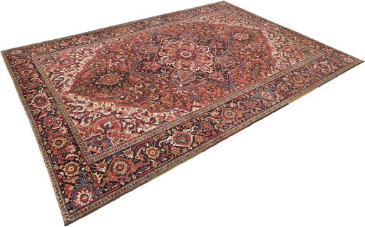 Close-up detail of 1940s Heriz rug from Iran / Persia showing Wool weave