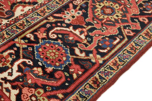 Close-up detail of 1940s Heriz rug from Iran / Persia showing Wool weave