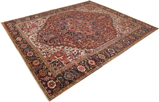 Close-up detail of 1940s Heriz rug from Iran / Persia showing Wool weave