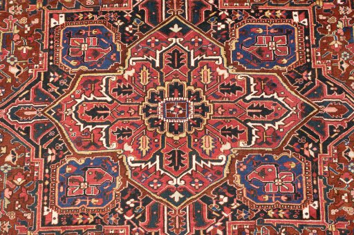Close-up detail of 1940s Heriz rug from Iran / Persia showing Wool weave