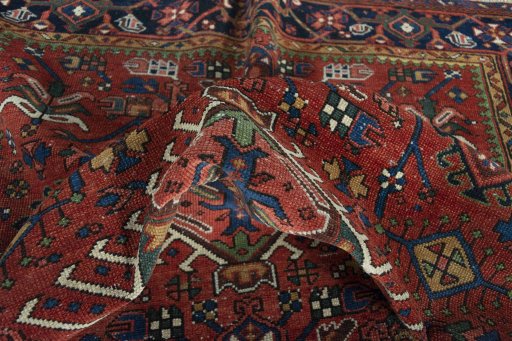 Close-up detail of 1930s Heriz rug from Iran / Persia showing Wool weave