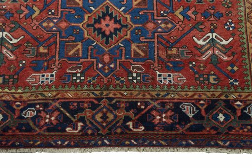 Close-up detail of 1930s Heriz rug from Iran / Persia showing Wool weave