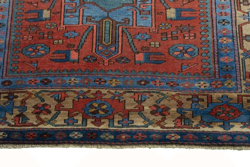 Close-up detail of 1930s Heriz rug from Iran / Persia showing Wool weave