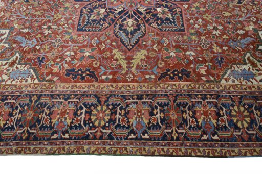 Corner detail of 1930s Heriz rug showing border pattern and Wool pile