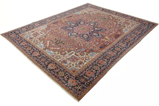Corner detail of 1930s Heriz rug showing border pattern and Wool pile