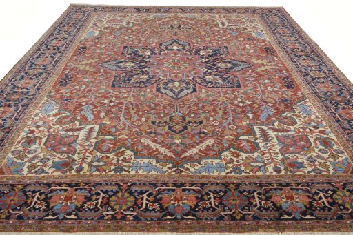 Surface texture of 1930s Heriz rug with natural Wool and intricate pattern