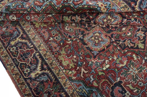Close-up detail of 1930s Heriz rug from Iran / Persia showing Wool weave