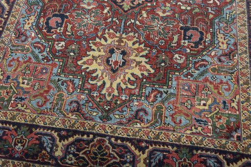 Close-up detail of 1930s Heriz rug from Iran / Persia showing Wool weave