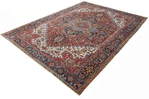 Corner detail of 1930s Heriz rug showing border pattern and Wool pile