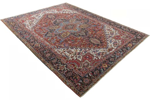Close-up detail of 1930s Heriz rug from Iran / Persia showing Wool weave