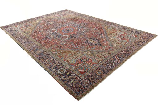 Close-up detail of 1930s Heriz rug from Iran / Persia showing Wool weave