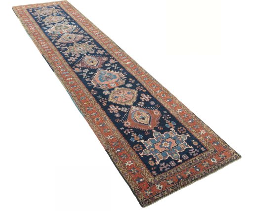 Close-up detail of 1930s Heriz rug from Iran / Persia showing Wool weave