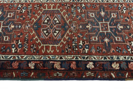 Close-up detail of 1930s Heriz rug from Iran / Persia showing Wool weave