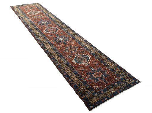 Close-up detail of 1930s Heriz rug from Iran / Persia showing Wool weave