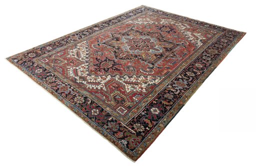 Corner detail of 1930s Heriz rug showing border pattern and Wool pile