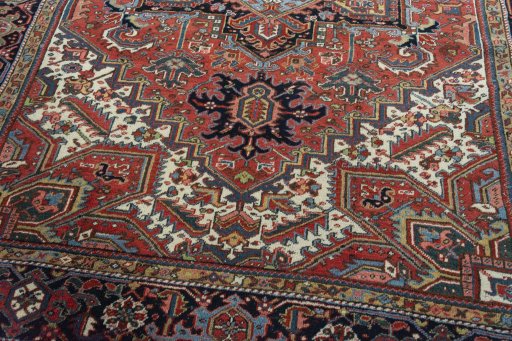 Close-up detail of 1930s Heriz rug from Iran / Persia showing Wool weave