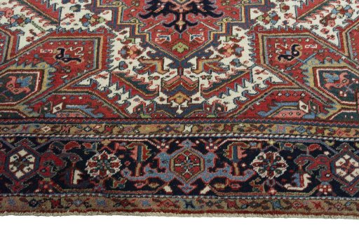 Full view of 1930s Heriz rug from Iran / Persia, 347 × 255 cm in Red tones