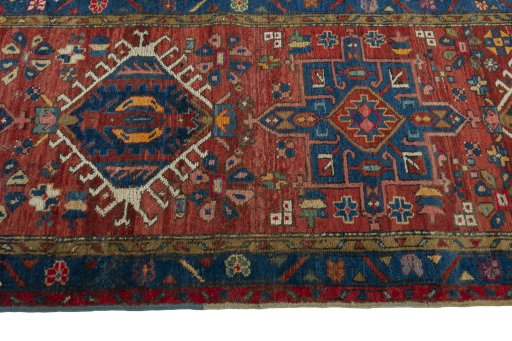 Close-up detail of 1930s Heriz rug from Iran / Persia showing Wool weave