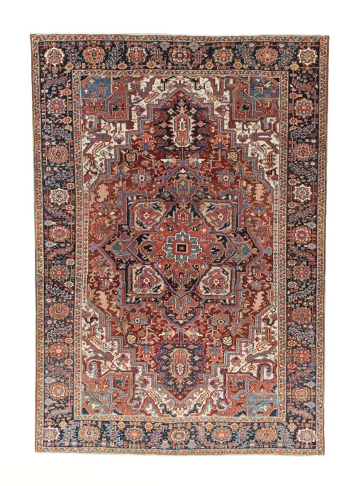 Full view of 1930s Heriz rug from Iran / Persia, 360 × 250 cm in Red tones