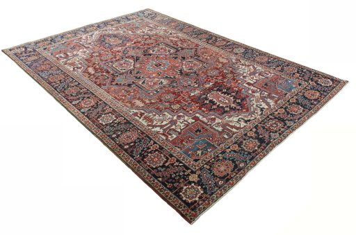 Close-up detail of 1930s Heriz rug from Iran / Persia showing Wool weave