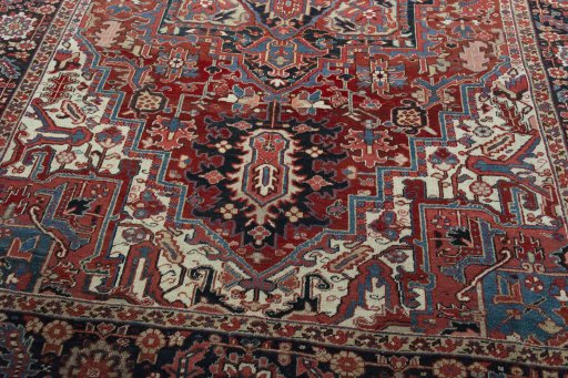 Close-up detail of 1930s Heriz rug from Iran / Persia showing Wool weave