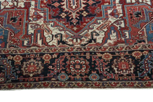 Full view of 1930s Heriz rug from Iran / Persia, 360 × 250 cm in Red tones