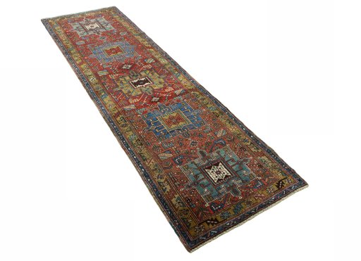 Close-up detail of 1930s Heriz rug from Iran / Persia showing Wool weave