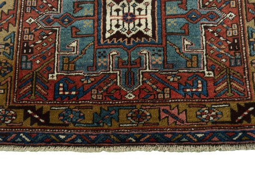 Close-up detail of 1930s Heriz rug from Iran / Persia showing Wool weave