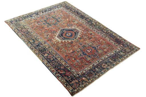 Close-up detail of 1930s Heriz rug from Iran / Persia showing Wool weave