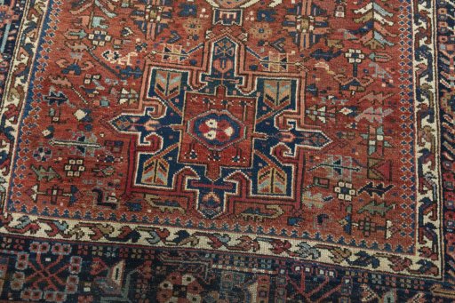 Close-up detail of 1930s Heriz rug from Iran / Persia showing Wool weave