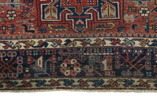 Full view of 1930s Heriz rug from Iran / Persia, 188 × 138 cm in Red tones