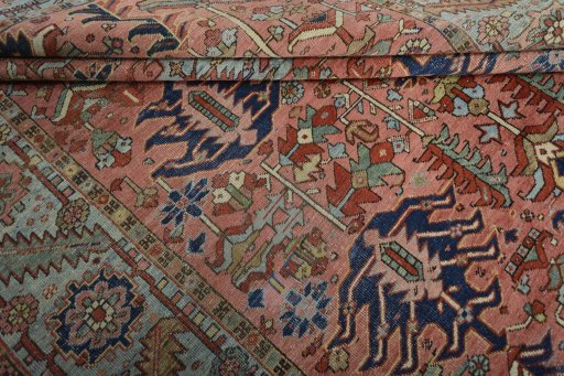 Close-up detail of 1930s Heriz rug from Iran / Persia showing Wool weave