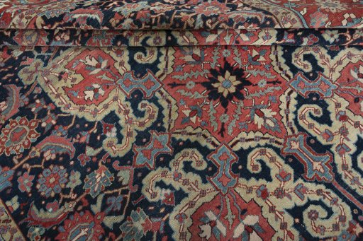 Close-up detail of 1930s Heriz rug from Iran / Persia showing Wool weave