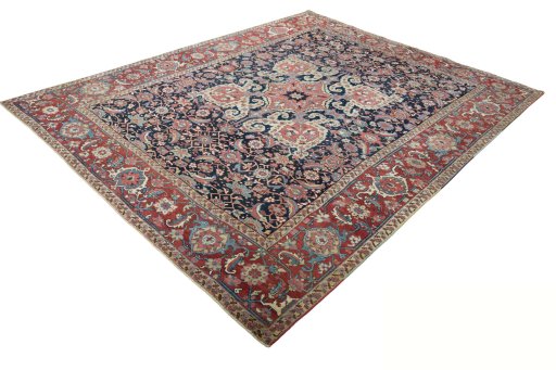 Corner detail of 1930s Heriz rug showing border pattern and Wool pile