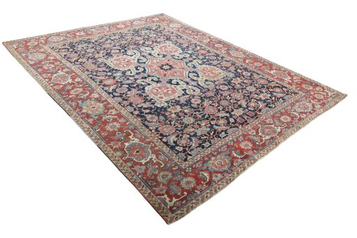 Close-up detail of 1930s Heriz rug from Iran / Persia showing Wool weave