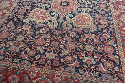 Close-up detail of 1930s Heriz rug from Iran / Persia showing Wool weave