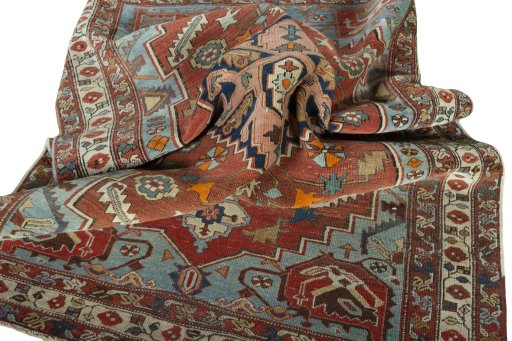 Close-up detail of 1930s Heriz rug from Iran / Persia showing Wool weave