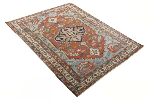 Close-up detail of 1930s Heriz rug from Iran / Persia showing Wool weave