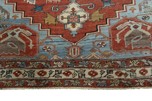 Close-up detail of 1930s Heriz rug from Iran / Persia showing Wool weave