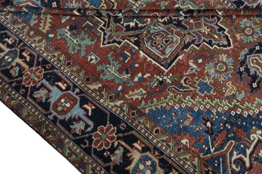Close-up detail of 1930s Heriz rug from Iran / Persia showing Wool weave