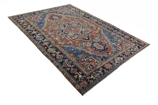 Close-up detail of 1930s Heriz rug from Iran / Persia showing Wool weave