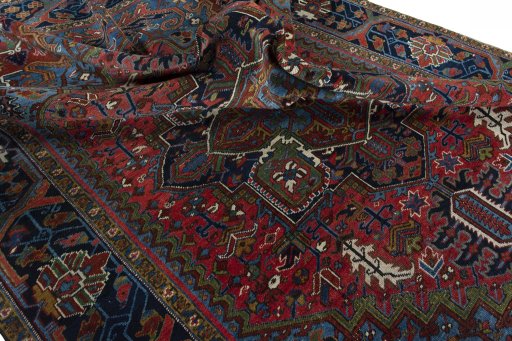 Close-up detail of 1930s Heriz rug from Iran / Persia showing Wool weave