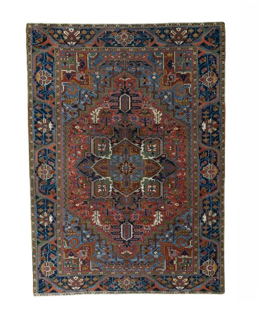 Full view of 1930s Heriz rug from Iran / Persia, 340 × 248 cm in Red tones