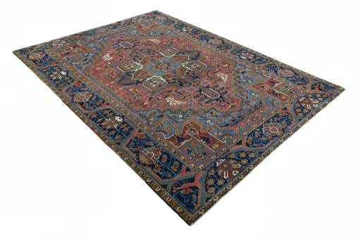 Close-up detail of 1930s Heriz rug from Iran / Persia showing Wool weave