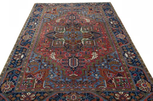 Surface texture of 1930s Heriz rug with natural Wool and intricate pattern