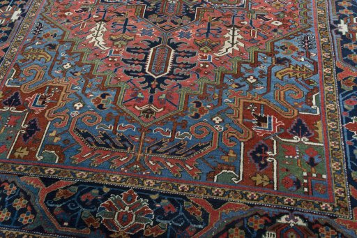 Close-up detail of 1930s Heriz rug from Iran / Persia showing Wool weave