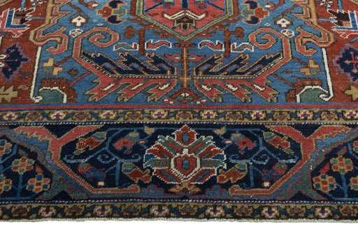 Full view of 1930s Heriz rug from Iran / Persia, 340 × 248 cm in Red tones
