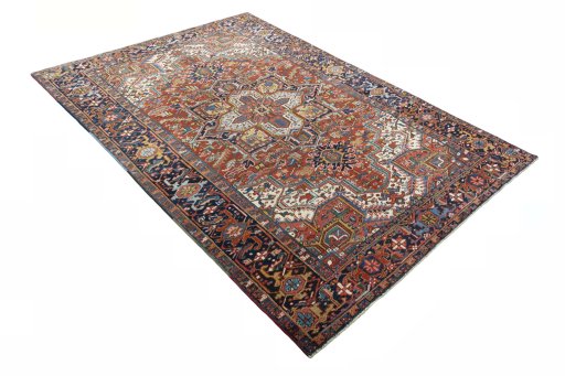 Close-up detail of 1930s Heriz rug from Iran / Persia showing Wool weave