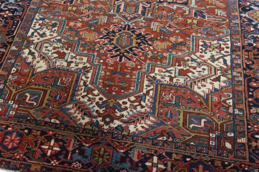 Close-up detail of 1930s Heriz rug from Iran / Persia showing Wool weave